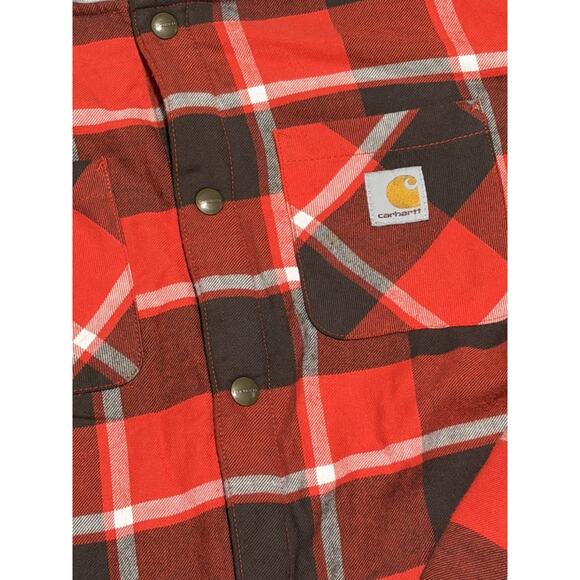 Boy's Youth XL Carhartt Sherpa Lined Snap Front Plaid Flannel Hooded Jacket NEW - Picture 3 of 6
